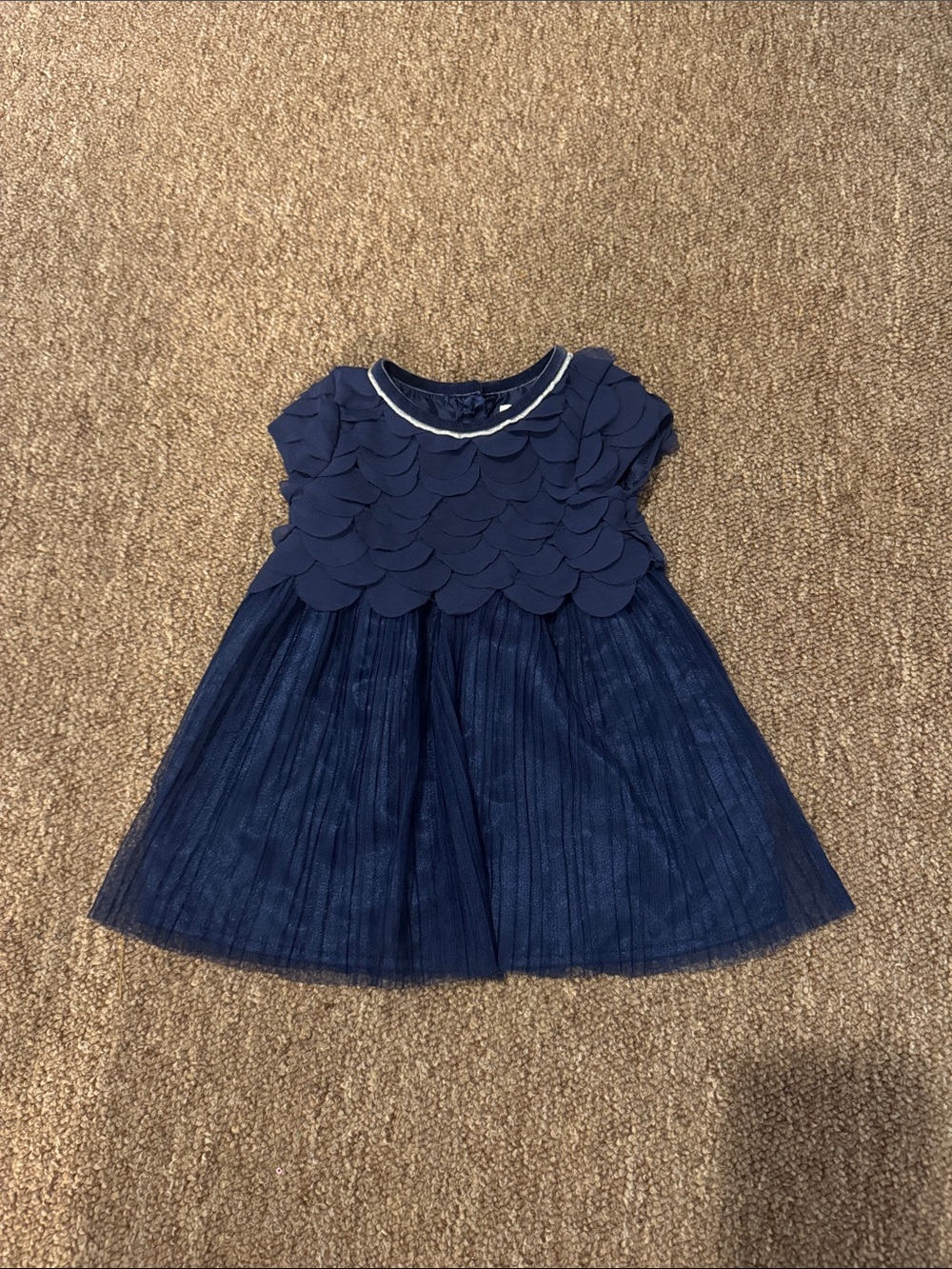 Navy Girls' Layered Tulle Dress with Petal Bodice